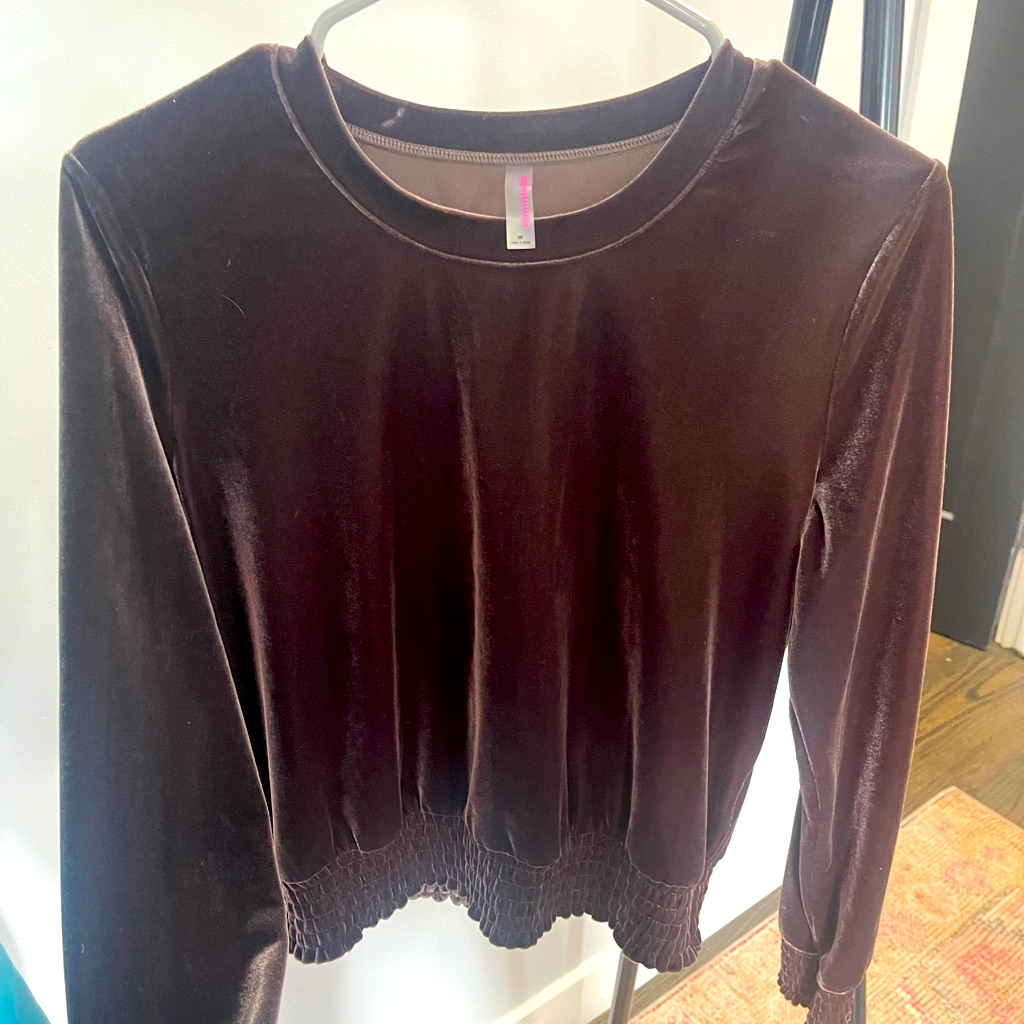 Commando Velvet Sweatshirt, Smocked Sleeves And Waist, Mocha Brown, Used